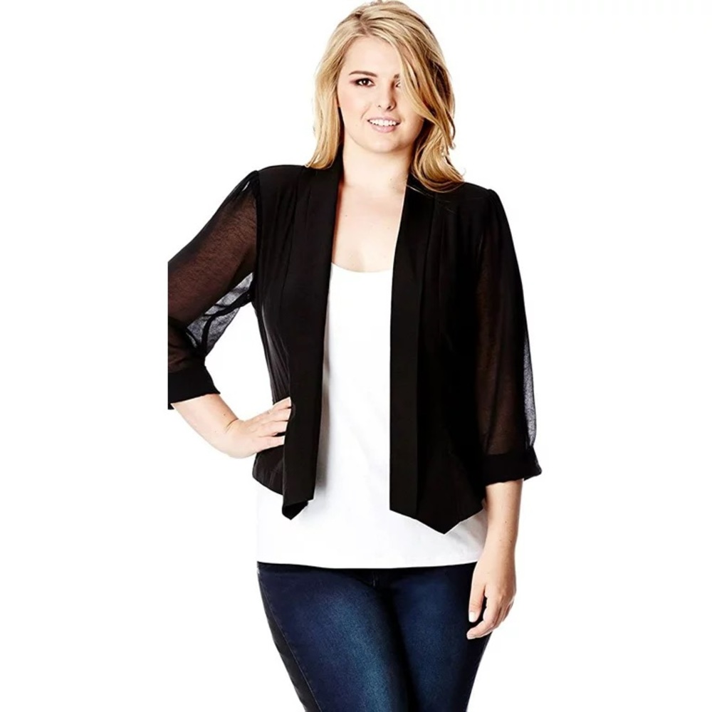 🆕City Chic Black Open Front Blazer with Sheer Sleeves Size 14 W